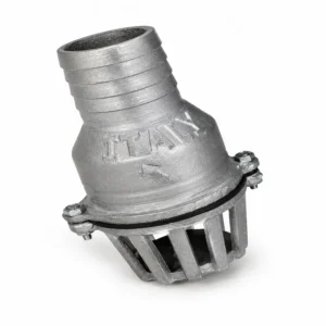 Válvula check de aluminio fundido para sistemas de bombeo y conducción de fluidos, diseñada para evitar el retorno de agua y proteger equipos hidráulicos.