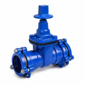 Válvula compuerta acerrojada HDPE para redes de agua potable y sistemas de polietileno, diseñada para el cierre y control de flujo con conexión mecánica de alta resistencia y hermeticidad.