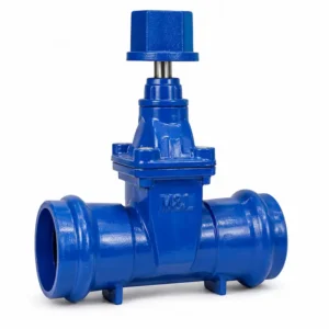 Válvula compuerta tipo campana para redes de agua potable y saneamiento, diseñada para el control y cierre de flujo en tuberías de hierro dúctil con unión campana de alta resistencia.