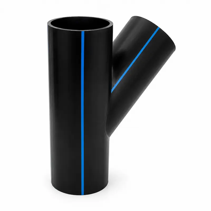 Yee HDPE para tuberías de polietileno de alta densidad, utilizada para derivación de flujo en redes de agua potable, riego e industria.
