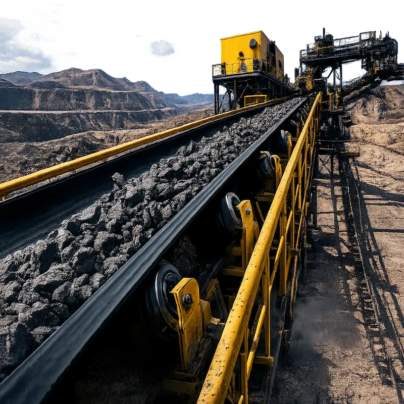 Faja transportadora para minería de caucho industrial para transporte de minerales en operaciones mineras.