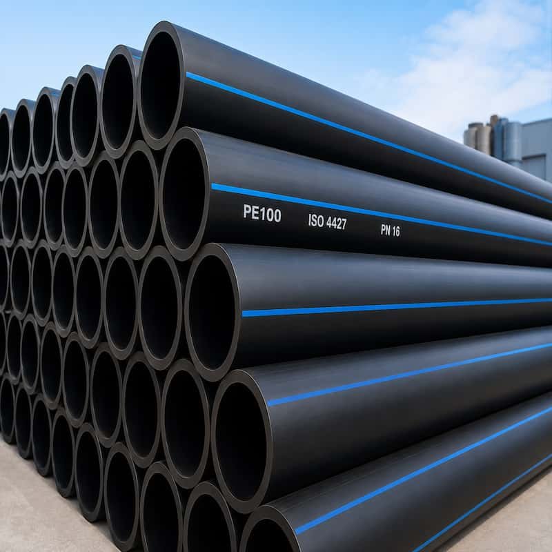 Tuberías HDPE PE100 ISO 4427 de polietileno de alta densidad para conducción de agua potable, minería, industria, riego, saneamiento y sistemas hidráulicos de alta presión.