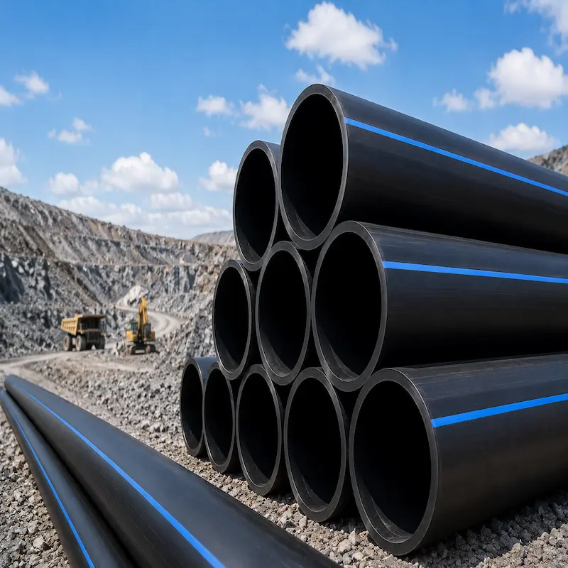 Tuberías HDPE PE100 SDR11 PN16 de polietileno de alta densidad para conducción de agua potable, minería, industria, relaves, riego y sistemas hidráulicos de alta presión con certificación ISO 4427.