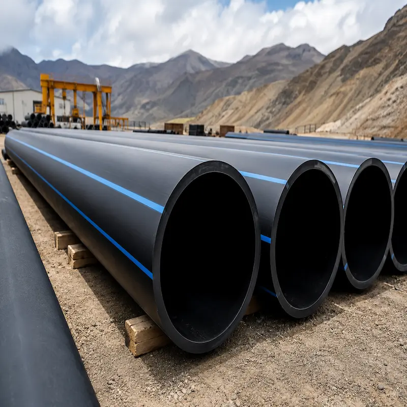 Tuberías HDPE de gran diámetro PE100 ISO 4427 de polietileno de alta densidad para conducción de agua potable, agua industrial, relaves mineros, sistemas de impulsión, drenaje, saneamiento, riego y proyectos de infraestructura de alta presión, con alta resistencia a la corrosión, abrasión e impactos.