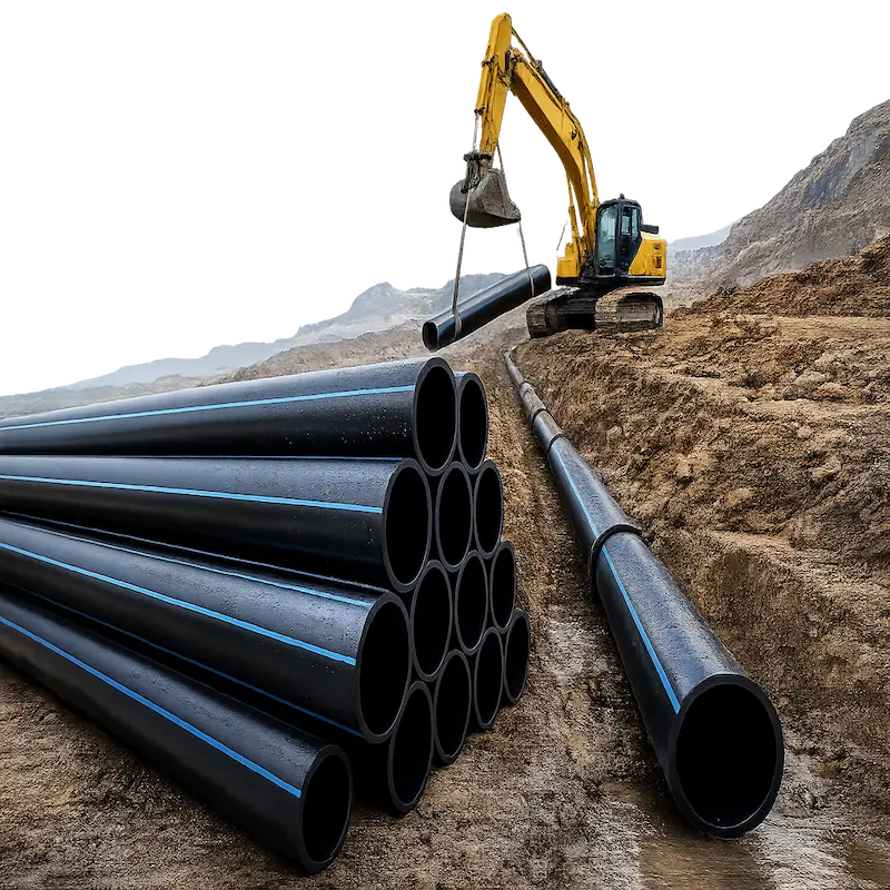 Tuberías HDPE PE100 ISO 4427 de polietileno de alta densidad para conducción de agua potable, minería, industria, agricultura y sistemas hidráulicos de alta presión.